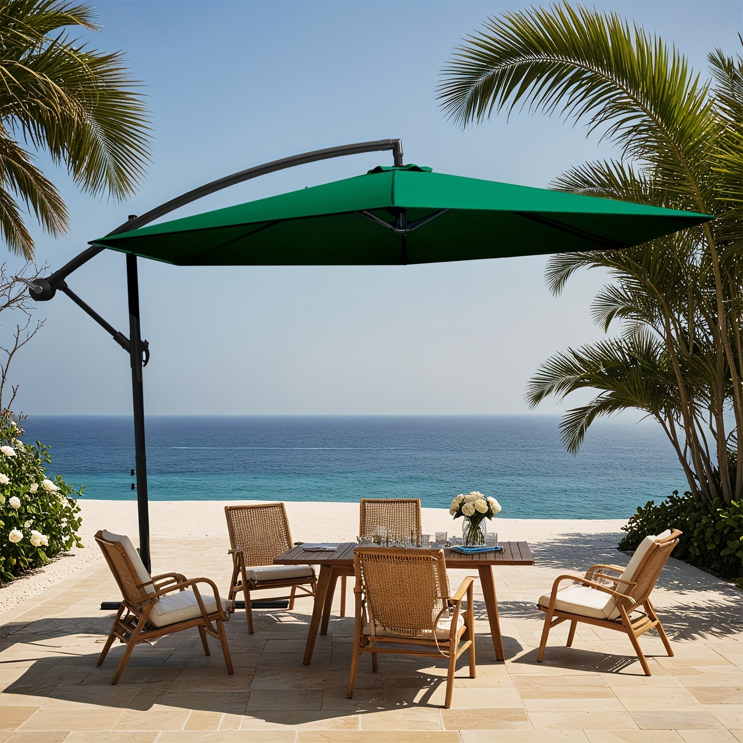 Victone Patio Umbrella 10FT Outdoor Market Sun Shade, Heavy Duty Cantilever Umbrella with Wind Vent & Tilt Function, Waterproof Sun Protection for Garden, Pool, Beach, Easy Push Button Tilt
