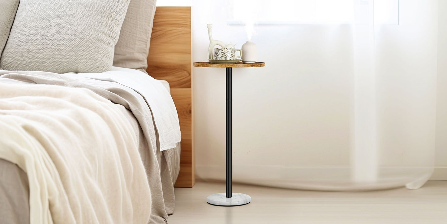 Marble Base Outdoor Round Side Table – Small Pedestal Drink Table for Patio, Sofa & Chair | 12.6" Cocktail End Table, Set of 1 or 2