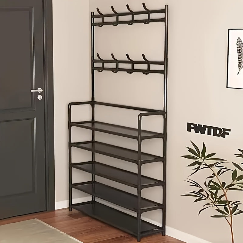 Versatile Shoe And Coat Metal Rack - 23.62inch, Detachable Hooks, Multi-Layer, Free-Standing Storage for Home And Apartment