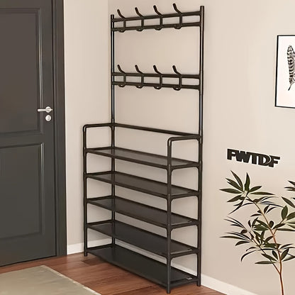 Versatile Shoe And Coat Metal Rack - 23.62inch, Detachable Hooks, Multi-Layer, Free-Standing Storage for Home And Apartment