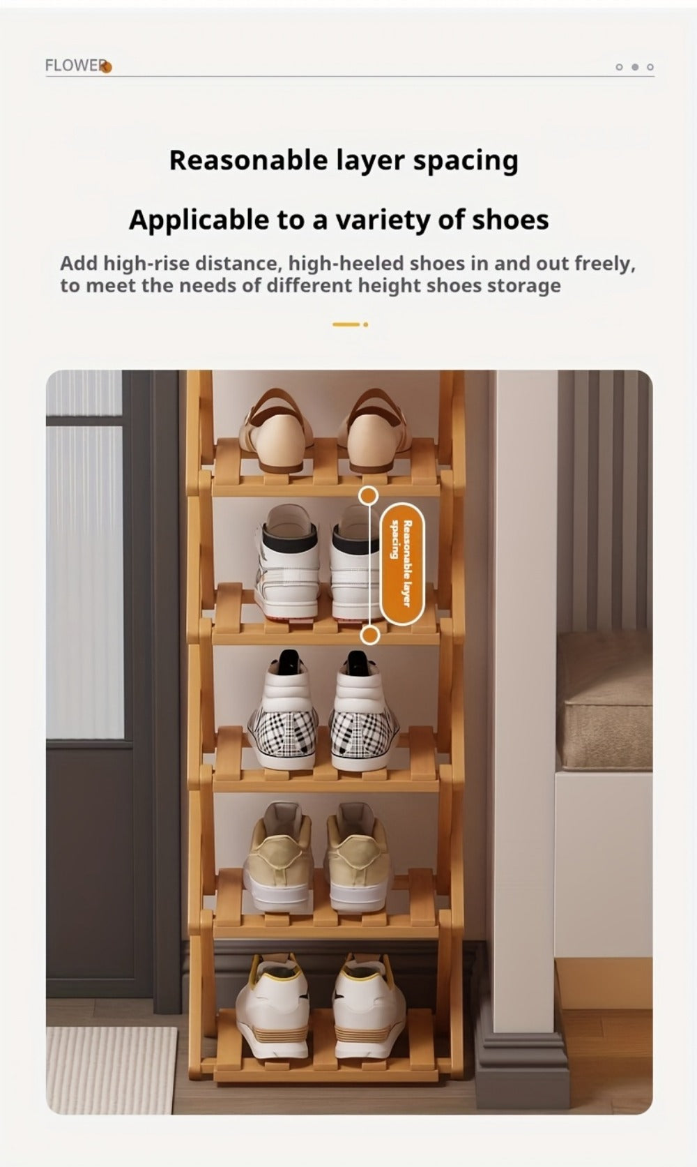 Bamboo Shoe Rack Foldable 2/6/7 Tier Entryway Organizer 20-Second Setup, Space-Saving Eco-Friendly Shoe Shelf for Hallway Closet Bedroom, Natural Charcoal No Tools Required