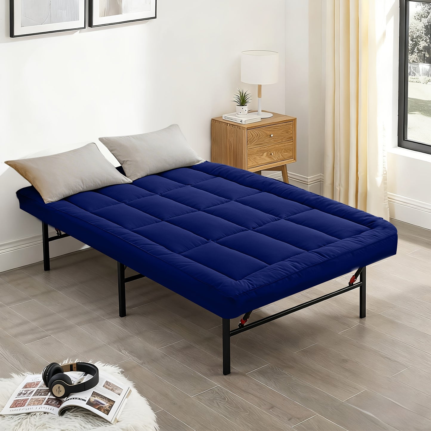 Folding Bed Topper Roll-Up | Soft Portable Mattress Pad for Bed Frame, Guest Room, Dorm & RV – Twin Full Queen King, Multiple Colors