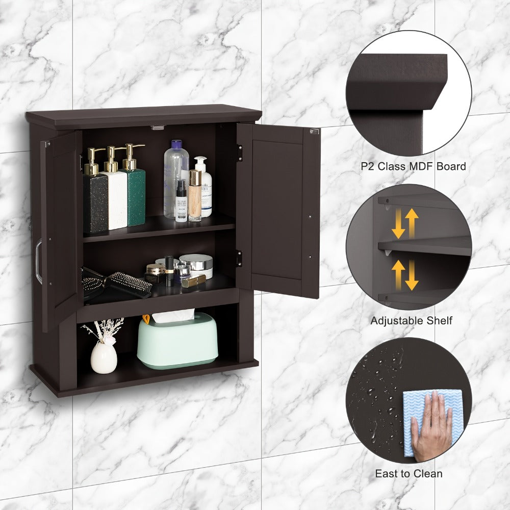 Over The Toilet Bathroom Cabinet with 2 Doors & Adjustable Shelf, Wall Mounted MDF Medicine Storage Organizer for Small Bathrooms, Toilet Paper & Medicines