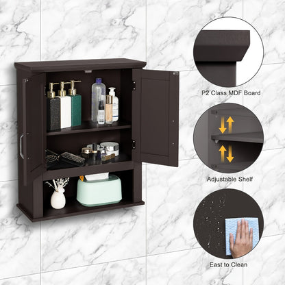 Over The Toilet Bathroom Cabinet with 2 Doors & Adjustable Shelf, Wall Mounted MDF Medicine Storage Organizer for Small Bathrooms, Toilet Paper & Medicines