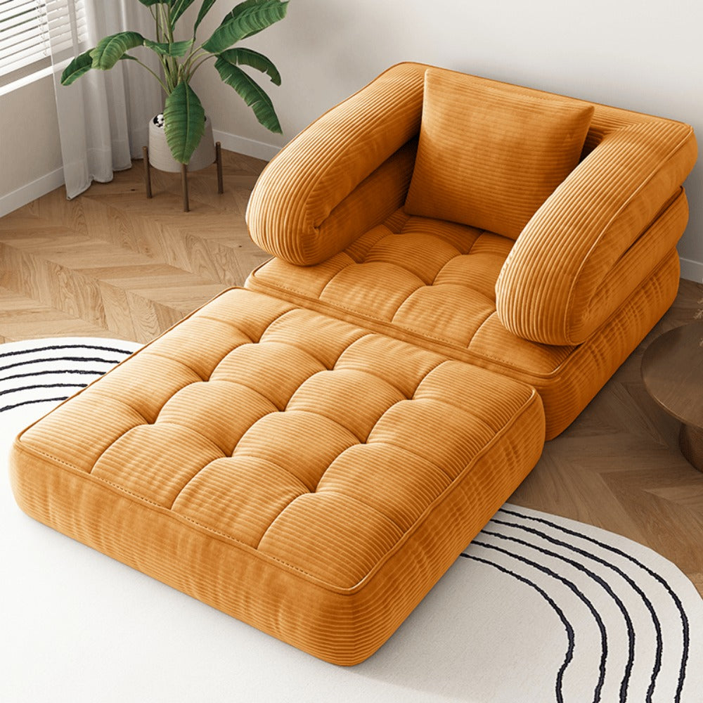 Convertible Sofa Bed No Assembly Required, Multi-Position High-Density Sponge Corduroy Sofa for Small Spaces Bedroom Apartment RV, Lazy Lounger Movie Sofa