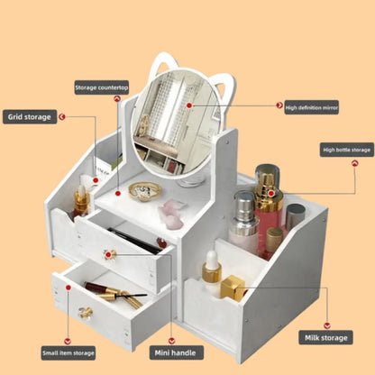 White Dressing Table with Rotating Makeup Mirror, Drawers & Shelves for Cosmetic Storage, Elegant Vanity Table for Bedroom Bathroom Living Room, Holiday Gift Idea