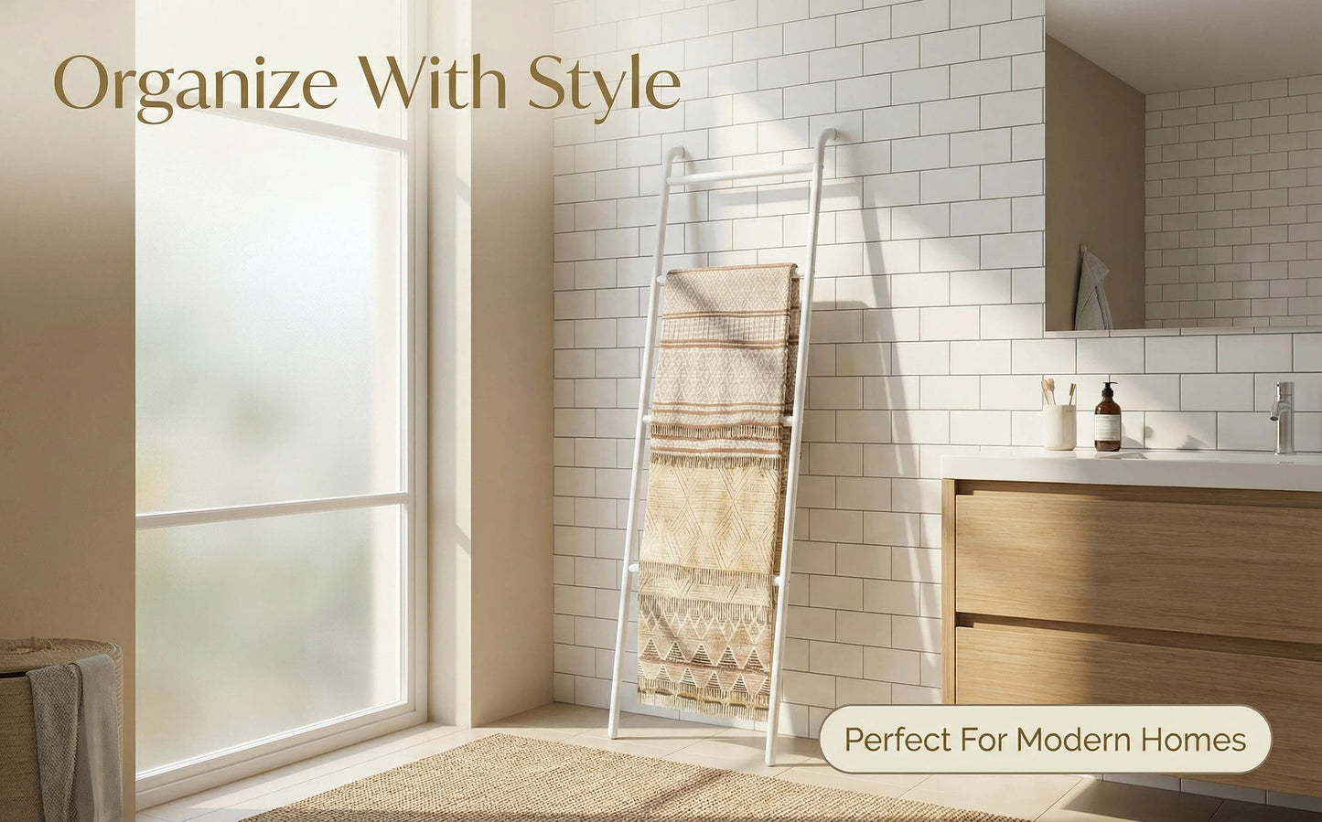 Blanket Ladder 4-Layer Towel Racks Wall-Leaning Blanket Holder Decorative Display Metal Ladder Shelf Stand for Livingroom Bathroom Bedroom