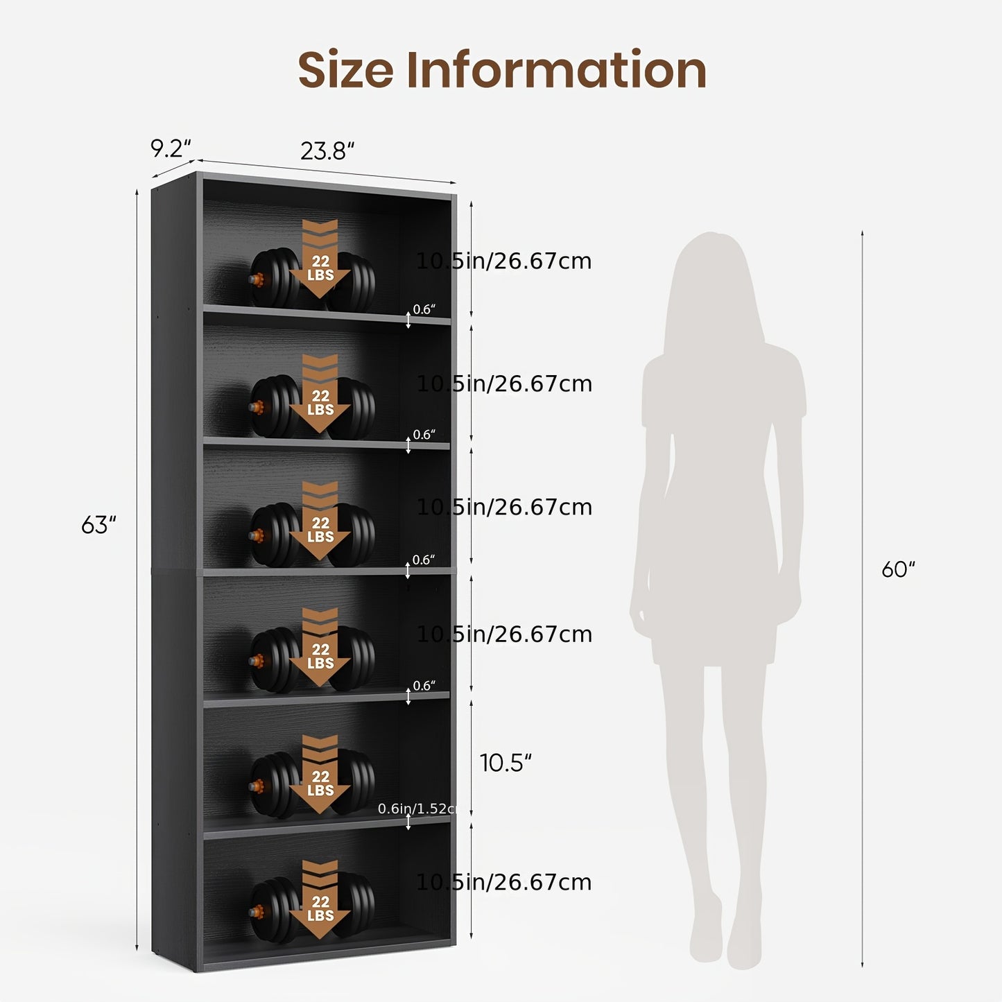 5/6-Tier Floor-Standing Bookshelf Organizer - Multi-Functional Open Shelf for Books, Decor & Cosmetics | Space-Saving Storage Unit for Home Office, Living Room & Bedroom | Modern Industrial Design