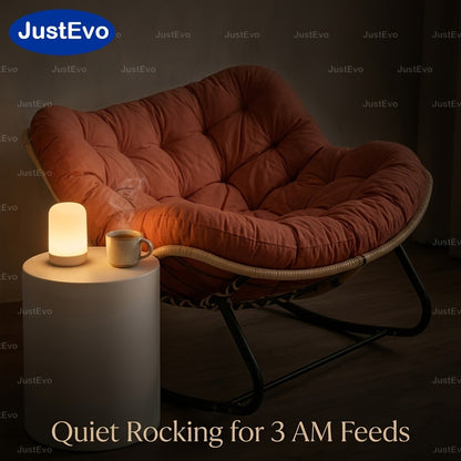 JUSTEVO Extra Large Cozy Rocking Chair - Ergonomically Designed Recliner Featuring an Adjustable Headrest, Sturdy Plastic Cushion & Robust Frame, Manual Reclining for Home Office, Patio
