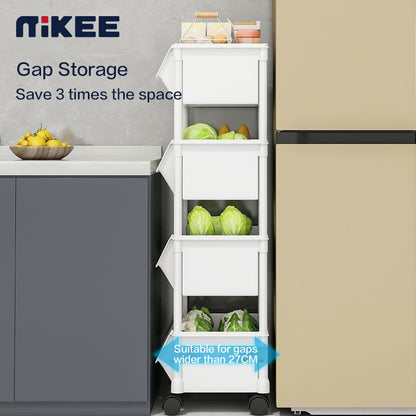 Rolling Cart Organizer, Kitchen Storage Shelf with Lockable Wheels, for Living Room Office Bathroom Garage Narrow Spaces