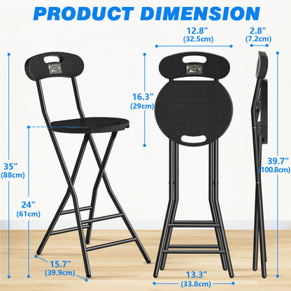 Rfiver Folding Stool, 1 Pack 24 inch Folding Bar Stool with Backrest and Handle, Foldable Stools for Adults Up to 350lbs, Collapsible Round Folding Counter Height Stool Chair for Camping Kitchen