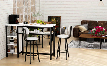 3-Piece Counter Height Dining Table Set with Faux Leather Bar Stools & Storage Shelves - Modern Farmhouse Breakfast Nook Set for Small Spaces, MDF Top & Metal Frame