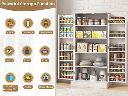 47 Inches Pantry Cabinet, Kitchen Pantry Cabinet with Adjustable Shelves, Freestanding Kitchen Pantry Storage Cabinet, Buffet Cupboards Sideboard for Kitchen, Living Room And Dinning Room
