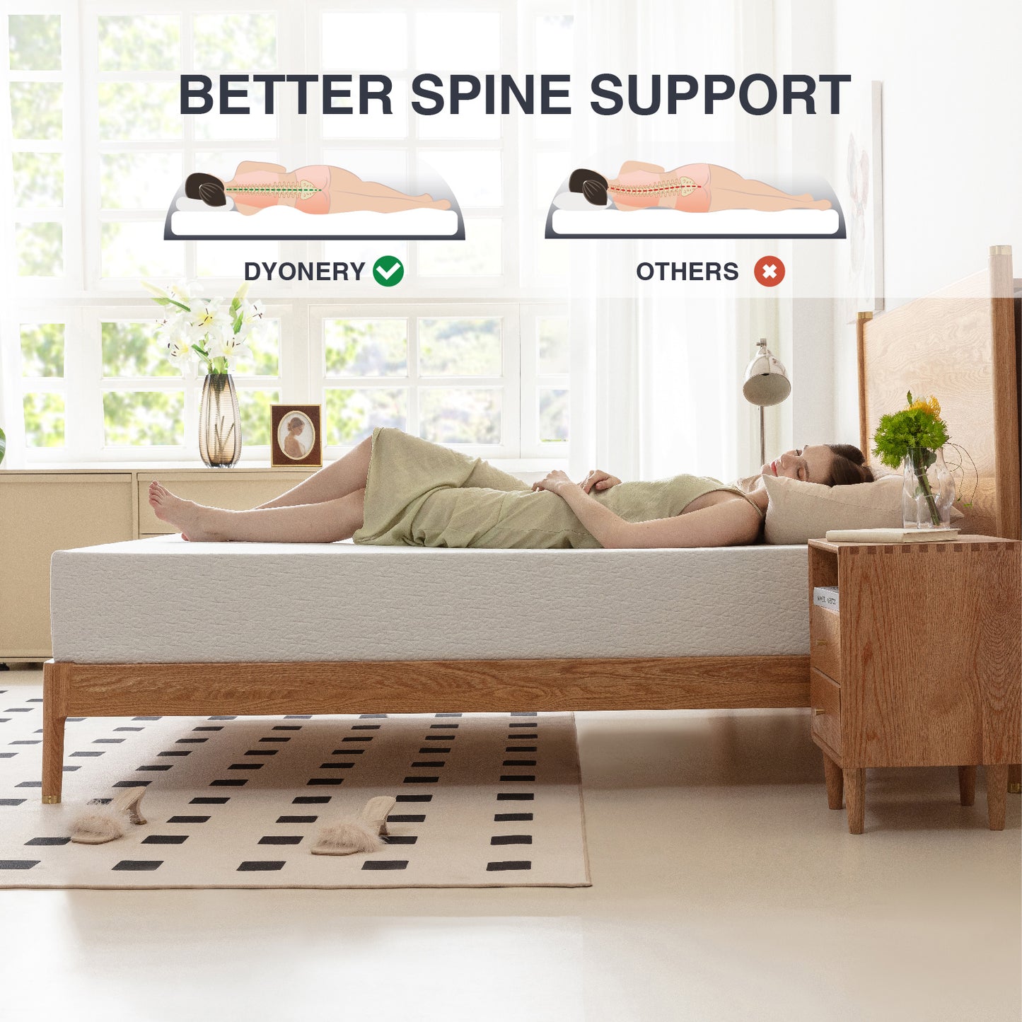 Dyonery 6/8/10 Inch Memory Foam Mattress,Medium Firm Mattress in a Box, Gel Green Tea Mattress, Twin Full Twin XL Queen King