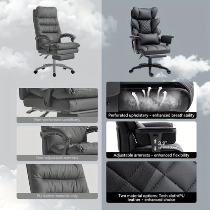 Big And Tall Office Chair with Pocket Spring Cushion, Swivel Office Chair with Footrest, Gamer's Chair with Adjustable Armrests And Lumbar Support, Executive Chair for Office, Bedroom, And Gaming, Fabric, Leather, Black, White, Gray, And Brown.