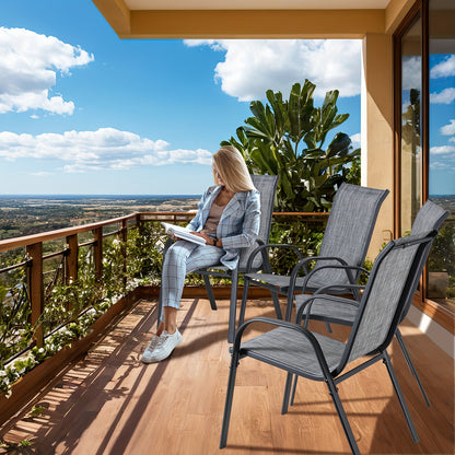 4pcs Patio Dining Chairs, Stackable Chair W/Armrests, Heavy Duty Outdoor Breathable Chairs Set, Upgraded Chair Feet W/Strenthened Iron Spacers for Garden, Lawn, 330 LBS