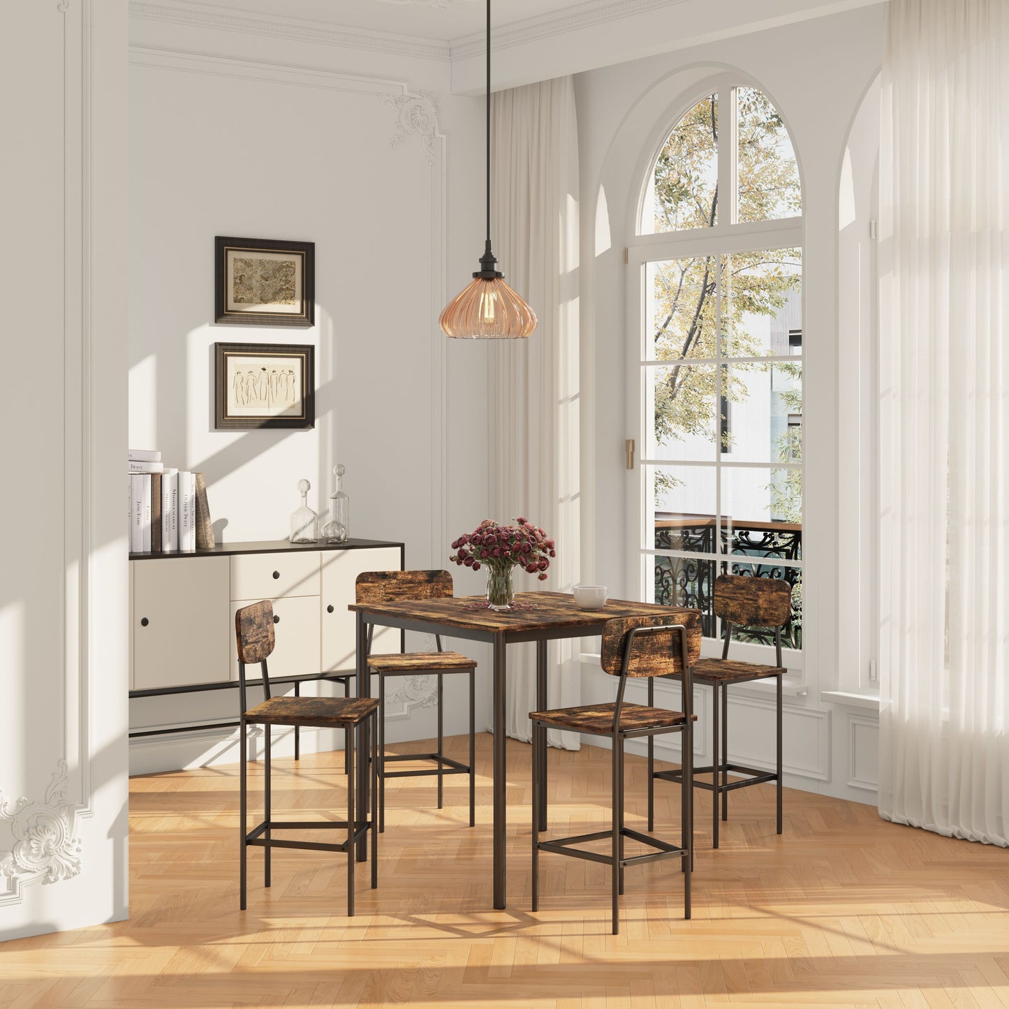 Bifanuo 5pcs Industrial Dining Table Set for 4, Rectangular Kitchen Table And Chairs, Dining Room Set for Small Space
