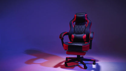 Ergonomic Gaming Chair with Retractable Footrest & Detachable Lumbar Support 360 Degree Swivel Racing Style PU Leather Computer Gaming Chair with Headrest for Home Bedroom Office