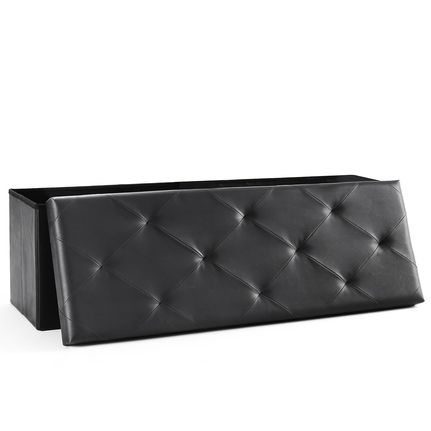 43 Inch Folding Storage Ottoman Bench - Upholstered Foot Rest Stool with 660 Lbs Weight Capacity, Extra-Strong Frame, Soft Synthetic Leather, for Living Room, Bedroom, Office & Dorm - Space-Saving, Multi-Functional Design