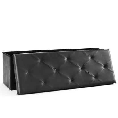 43 Inch Folding Storage Ottoman Bench - Upholstered Foot Rest Stool with 660 Lbs Weight Capacity, Extra-Strong Frame, Soft Synthetic Leather, for Living Room, Bedroom, Office & Dorm - Space-Saving, Multi-Functional Design