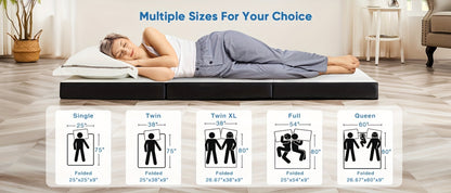 Tri-Fold Mattress Portable Folding Memory Foam Floor Mat with Washable Cover for Camping Guest Room Sleepover Kids Nap