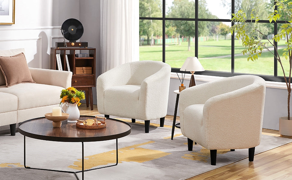Costoffs Boucle Barrel Accent Chair with Arms, Upholstered Armchair for Living Room, Bedroom, Furniture for Home, Stylish and Comfortable Club Chair for Bedroom, Ivory/Black/Dark Gray/Blue/Yellow