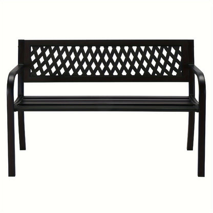 47-Inch Cast Iron Outdoor Bench with Armrests for Comfortable Outdoor Seating in Patio detail image - detail view 3