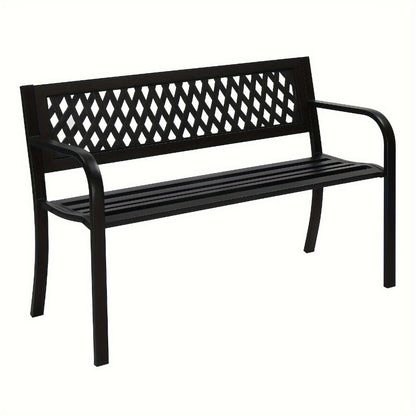 47-Inch Cast Iron Outdoor Bench with Armrests for Comfortable Outdoor Seating in Patio detail image - detail view 6