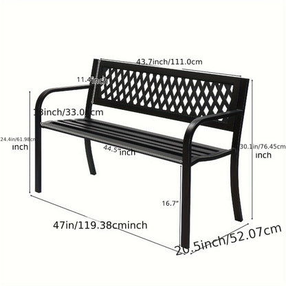 47-Inch Cast Iron Outdoor Bench with Armrests for Comfortable Outdoor Seating in Patio detail image - detail view 9