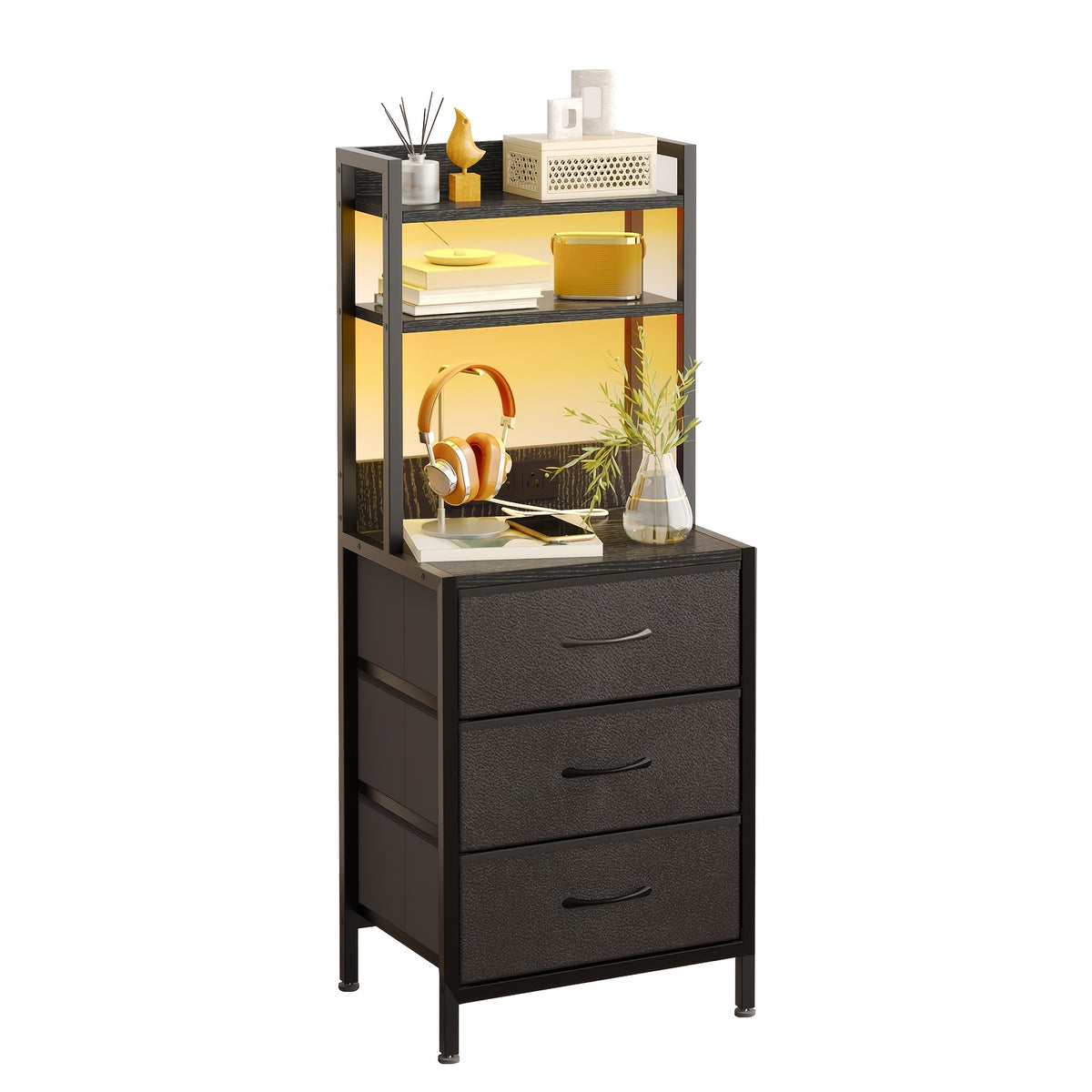 Nightstand shown in the 1pc-Black-3 Drawers option
