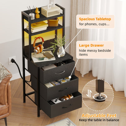 47-Inch Tall Nightstand with Charging Station and LED Lighting detail image