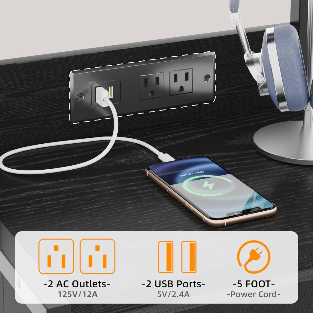 47-Inch Tall Nightstand with Charging Station and LED Lighting detail image - detail view 9