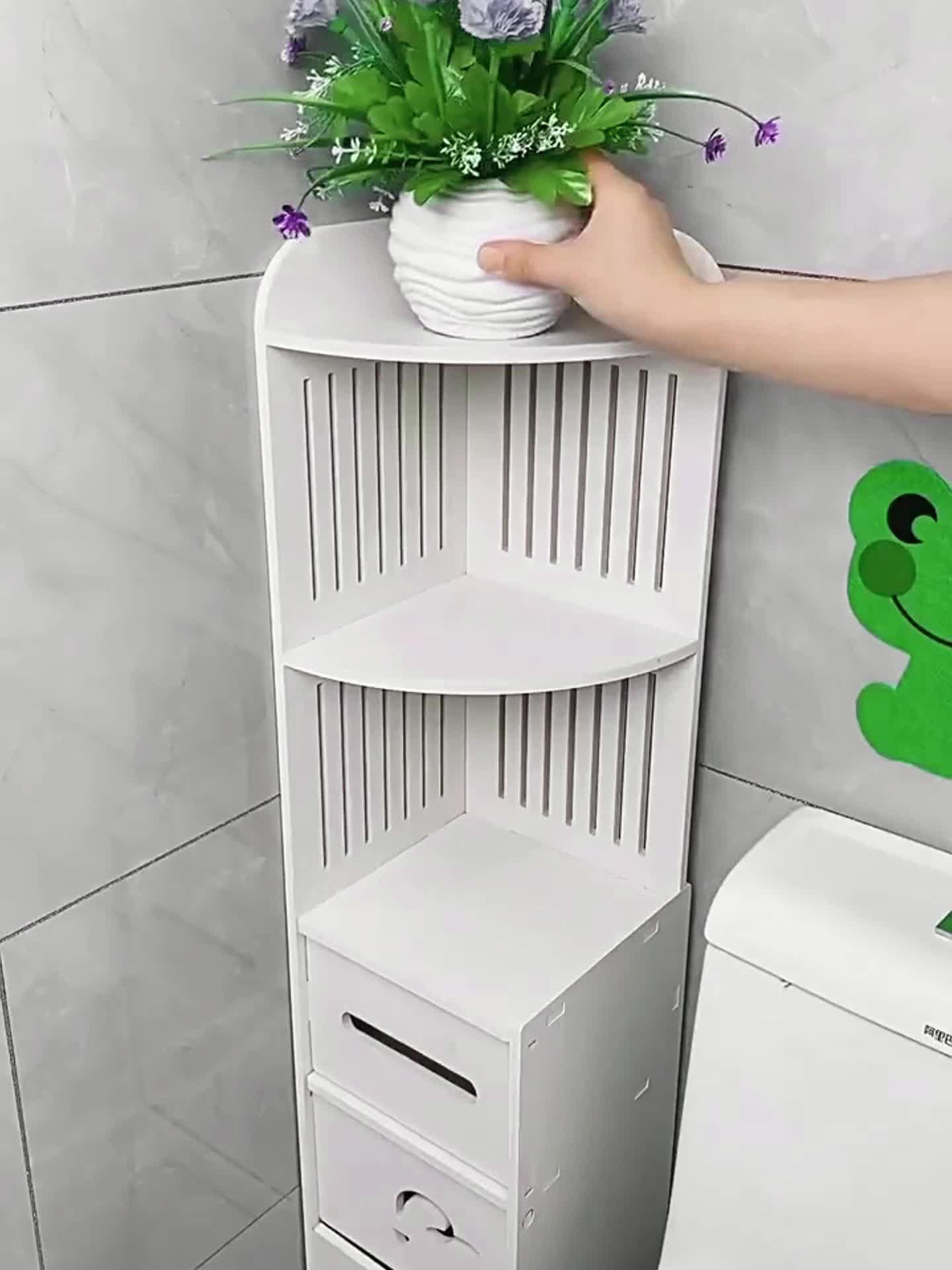 Space-Saving Bathroom Cabinet, 1pc Waterproof Multifunctional Corner Bathroom Storage Cabinet, Freestanding Narrow Space-Saving Organizer with Toilet Paper Holder Stand, Holiday Gift And Home Accessory, Toiletry Organization, Easy Assembly