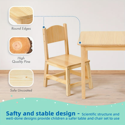 Solid Wood Toddler Table and Chair Set Ergonomic Kids Activity Table for Arts Crafts Reading Preschool Playroom Kindergarten Children Gift
