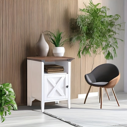 OAKSTEAD 1pc/2pcs Farmhouse Nightstand, Side Table, End Table with Barn Door And Shelf, Narrow Entryway Table, Rustic Modern Bed Night Stand for Bedroom, Living Room, Modern Living Room Decor, Navy Blue/Grey/White/Oak/Light Oak/Black, 23.7"*15.8"