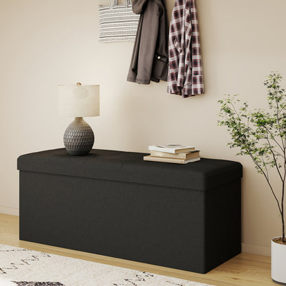 Leather Or Linen Ottoman Storage Bench, 3 Sizes 30', 31.5" And 43.5" Wide, Comfy Padded Seat, 500 Pound Capacity, Available In Black, Light Grey, And Dark Grey