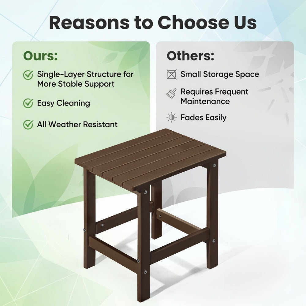 Adirondack Square Side Table HDPE Weather Resistant Outdoor End Table for Patio Backyard Pool Beach Easy Maintenance 5 Colors