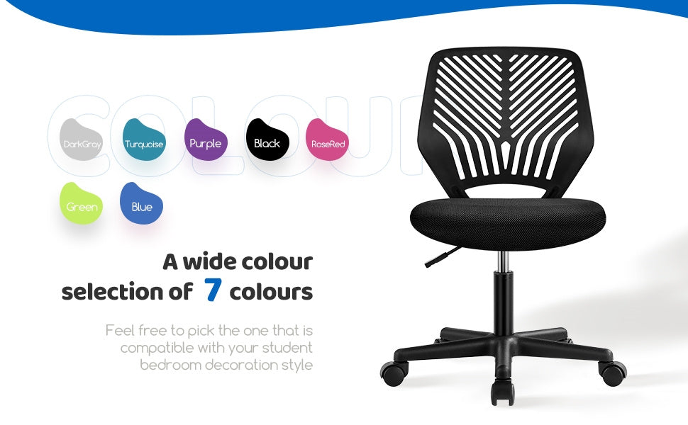Costoffs Ergonomic Office Chair Armless Height Adjustable Swivel Task Chair with Lumbar Support for Home and Study, 300lb Weight Capacity, Black/Turquoise/Dark Gray/Rose red/Purple/Green/Blue, Christmas Gift