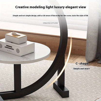 Simple Luxury Solid Wood Circular Coffee Table - Modern Double-Layer Sofa Side Cabinet, Creative Lightweight Luxury Side Table, Chic And Simple Living Room Circular Coffee Table, Suitable for Bedroom, Balcony, Living Room And Kitchen Leisure Tables
