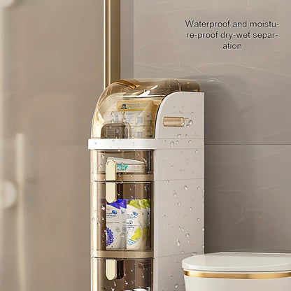 7" Narrow Tall Bathroom Floor Storage Cabinet, Freestanding Slim Storage Rack with Clear Drawers, Space Saving Storage Cabinet for Small Sapce, 3 Tier