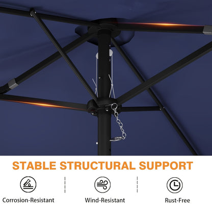 15ft Outdoor Double Sided Patio Umbrella With Base And 48 Solar LED Lights Lighted, 10 Hours Of Lighting, Large Patio Umbrella With Crank Handle, Market Table Umbrella, Powerful UV Protective, 12 Heavy-duty Ribs, For Lawn Garden, Deck, Poolside.