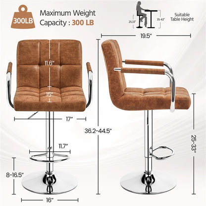 Costoffs 2pcs PU Leather Bar Stools Adjustable Swivel Stools Kitchen Chairs with Large Steel Base, Backrests & Footrest for Dining Room, Kitchen Island, Home Bar Counter, Christmas Gift