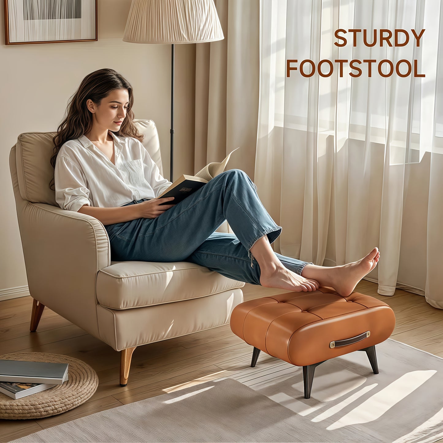Retro Wax Faux Leather Simulation Stool, Home Small Square Stool, Picnic Stool, Faux Leather Hallway Stool, Luxurious Smooth Faux Leather Footstool, Modern Minimalist Black Synthetic Faux Leather Stool, Retro Brown Shoe Changing Stool