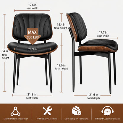 Set Of 2 Modern Faux Leather Dining Chairs, Padded Seat & Backrest, Metal Legs with Adjustable Feet, for Kitchen, Dining Room, Office