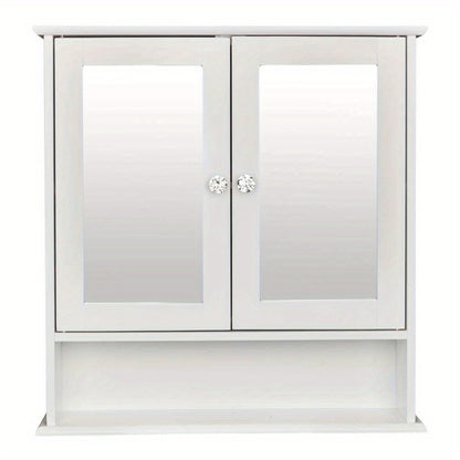 Modern White Metal Wall-Mounted Bathroom Storage Cabinet with 2 Mirror Doors & Adjustable Shelves - Space-Saving Medicine Organizer for Kitchen, Laundry Room, Hotels - Easy Assembly, No Electrical Needed, Narrow Bathroom Storage Cabinet, Contemporary Desi