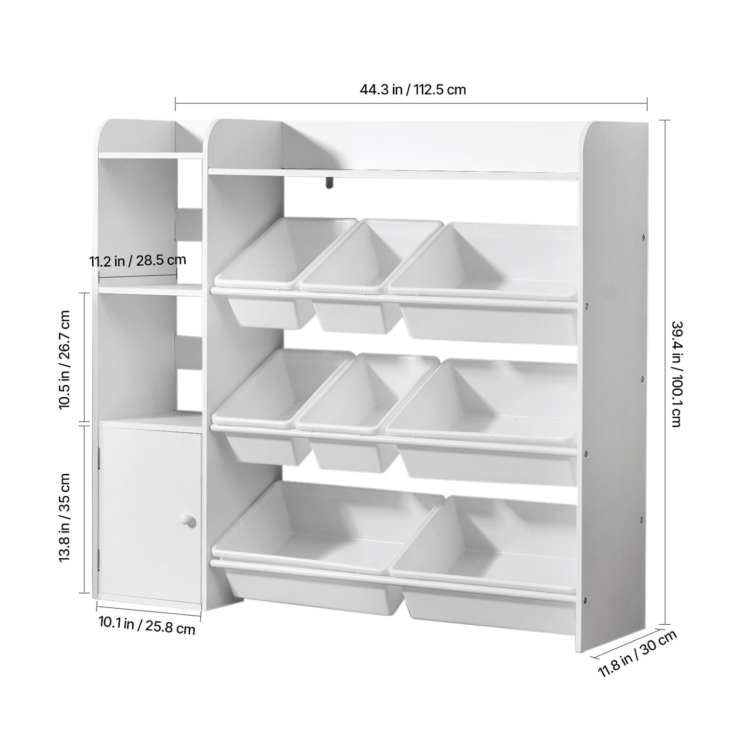 VEVOR 4-Tier Kids Toy Storage and Bookshelf with 8 Flexible Plastic Bins White 44-48inch/54-58inch