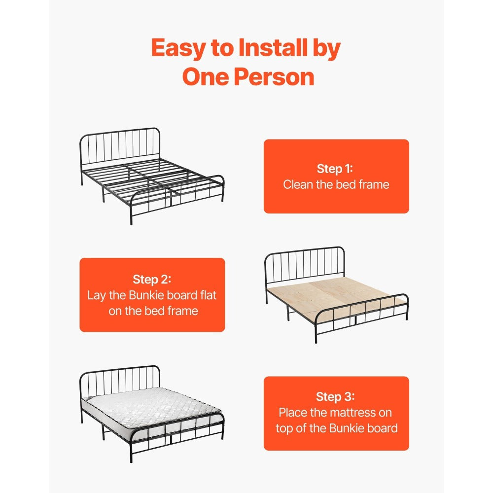 VEVOR Full Size Bunkie Board, 0.4 in Foldable Bed Board Slats with Connection, Wooden Mattress Support for Full/Twin Size Bed, Support Under Mattress Boards, Ready to Use, 8 Piece, Burlywood