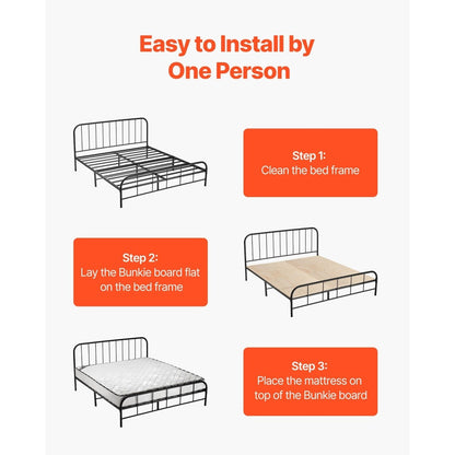 VEVOR Full Size Bunkie Board, 0.4 in Foldable Bed Board Slats with Connection, Wooden Mattress Support for Full/Twin Size Bed, Support Under Mattress Boards, Ready to Use, 8 Piece, Burlywood