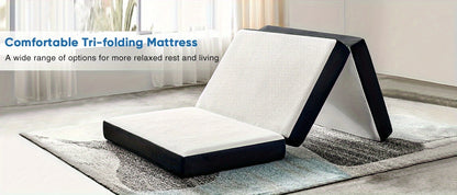 Portable Tri-fold Mattress, Folding Memory Foam Mattress Topper for Camping, Foldable Mattress Topper with Washable Cover, Guest
