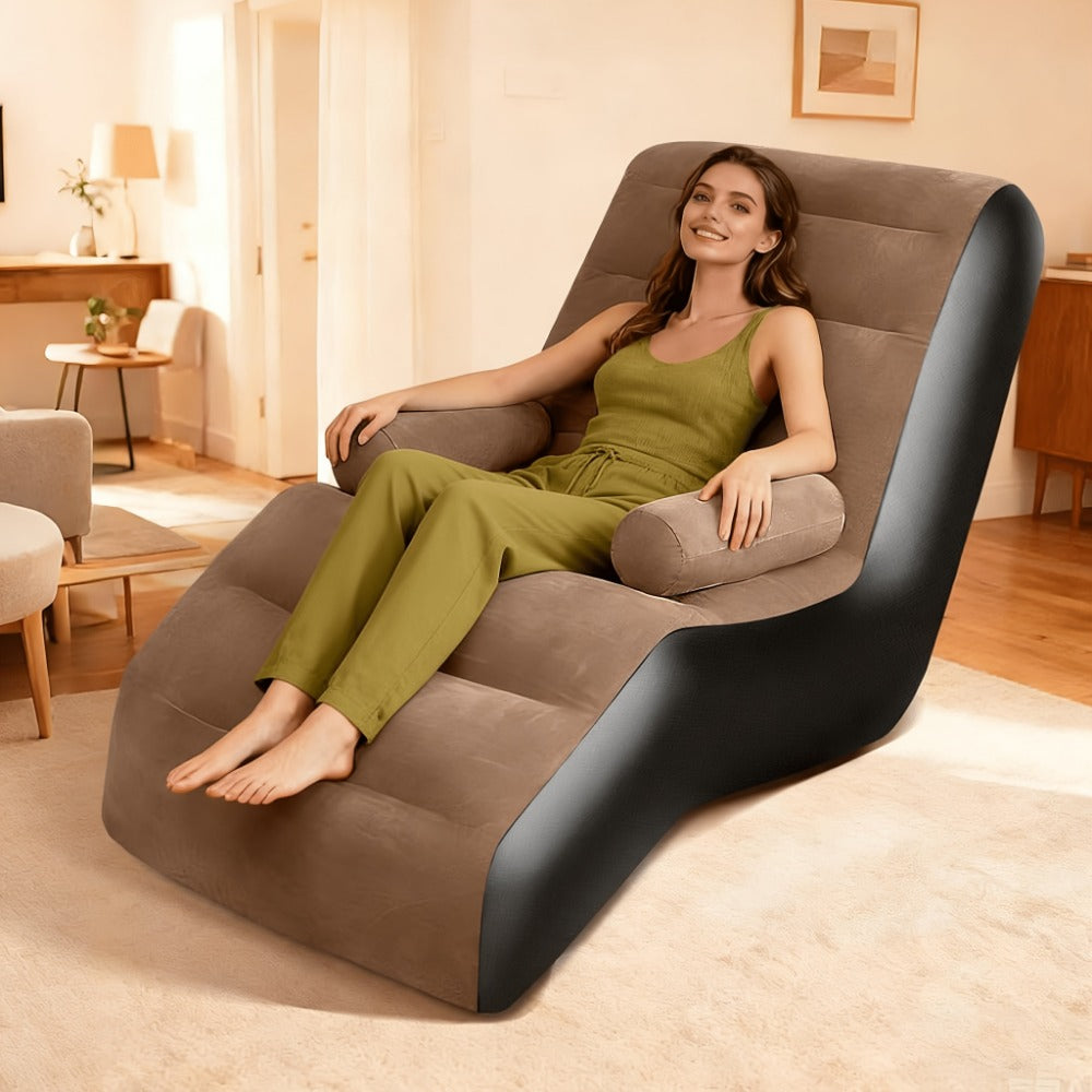 Camping Inflatable Couch with Armrest & Waterproof Flocked Surface – Portable Air Sofa Lounge Chair for Adults, Outdoor Camping, Movie Night & Indoor Use